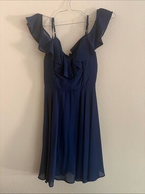 Ruffle Front Navy Mini Dress - Women
